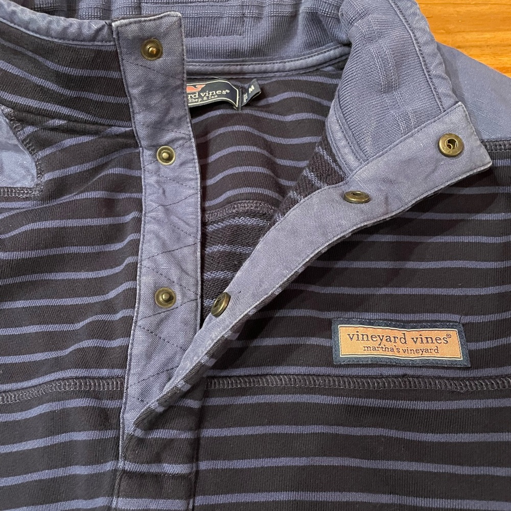 Mens Vineyard Vines By Shep & Ian 1/4 Snap Button Pullover Navy Blue Stripe M - Picture 6 of 6